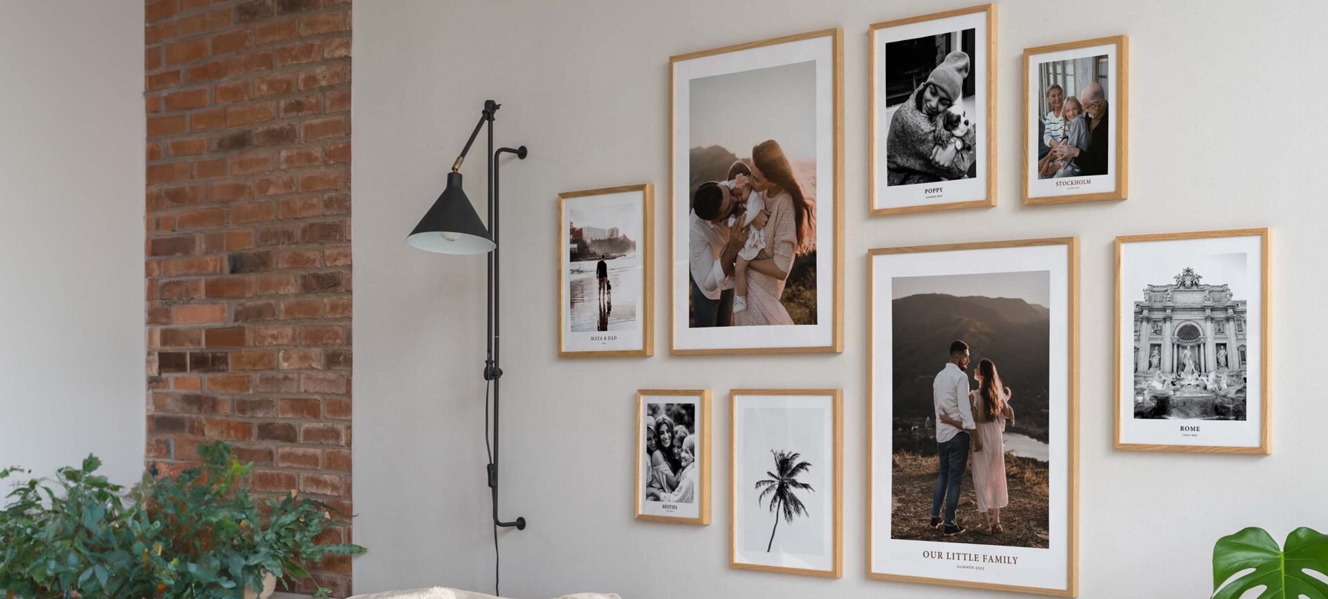 Personal gallery wall with photo posters of memories