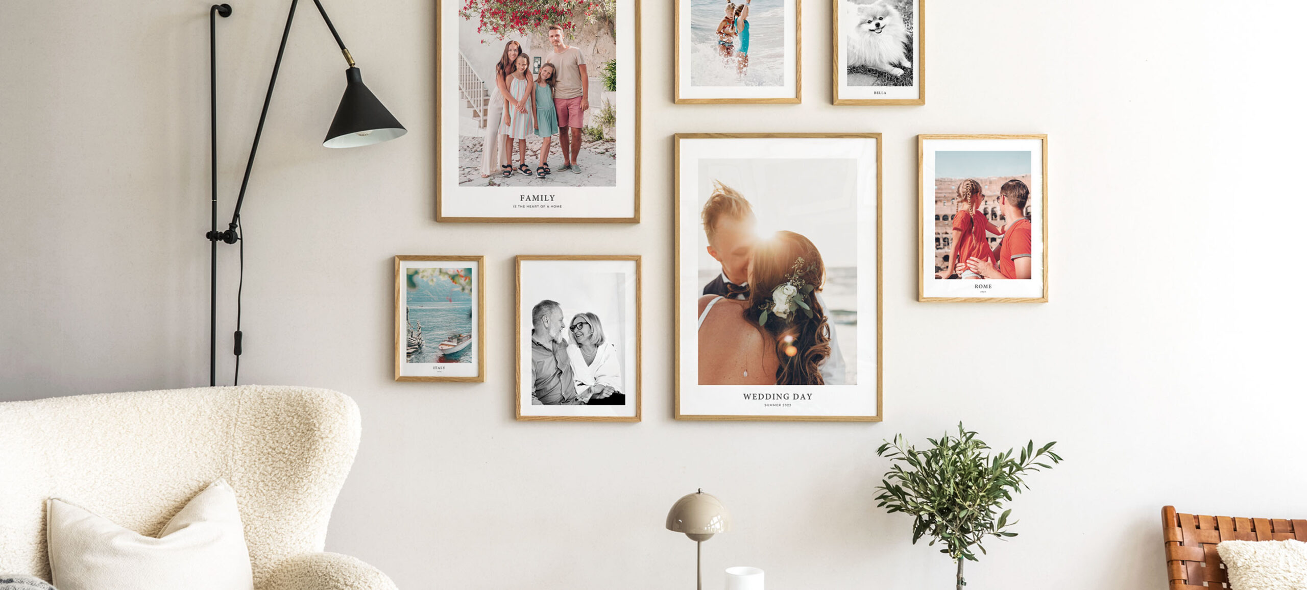 Spring gallery wall with oak frames
