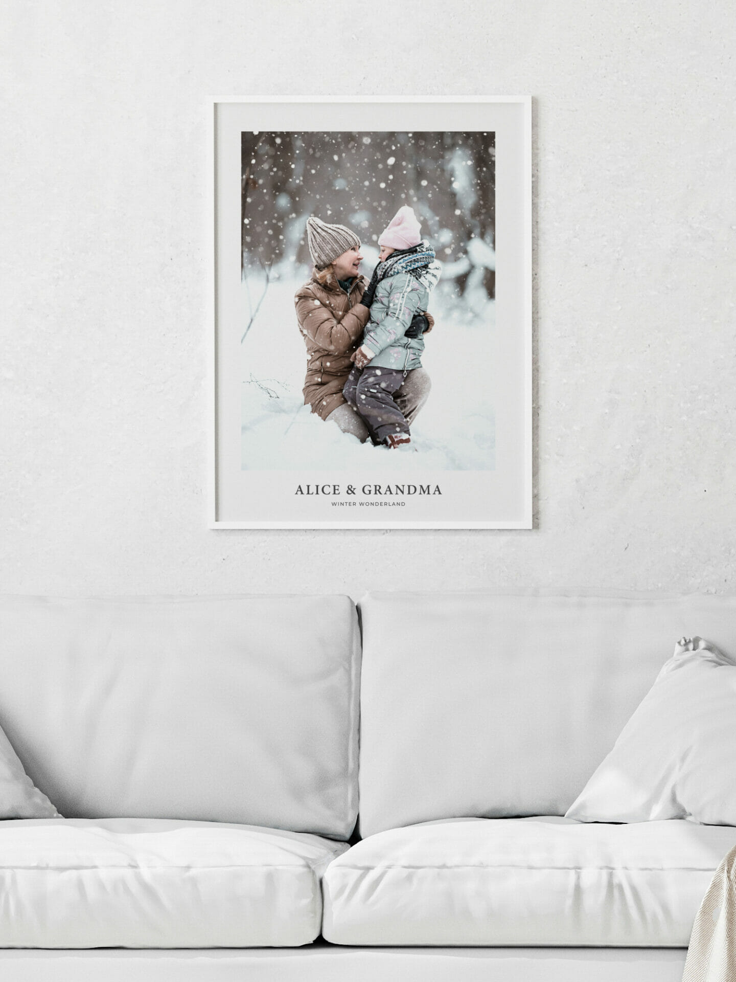 Interior with poster of girl and grandma in snow