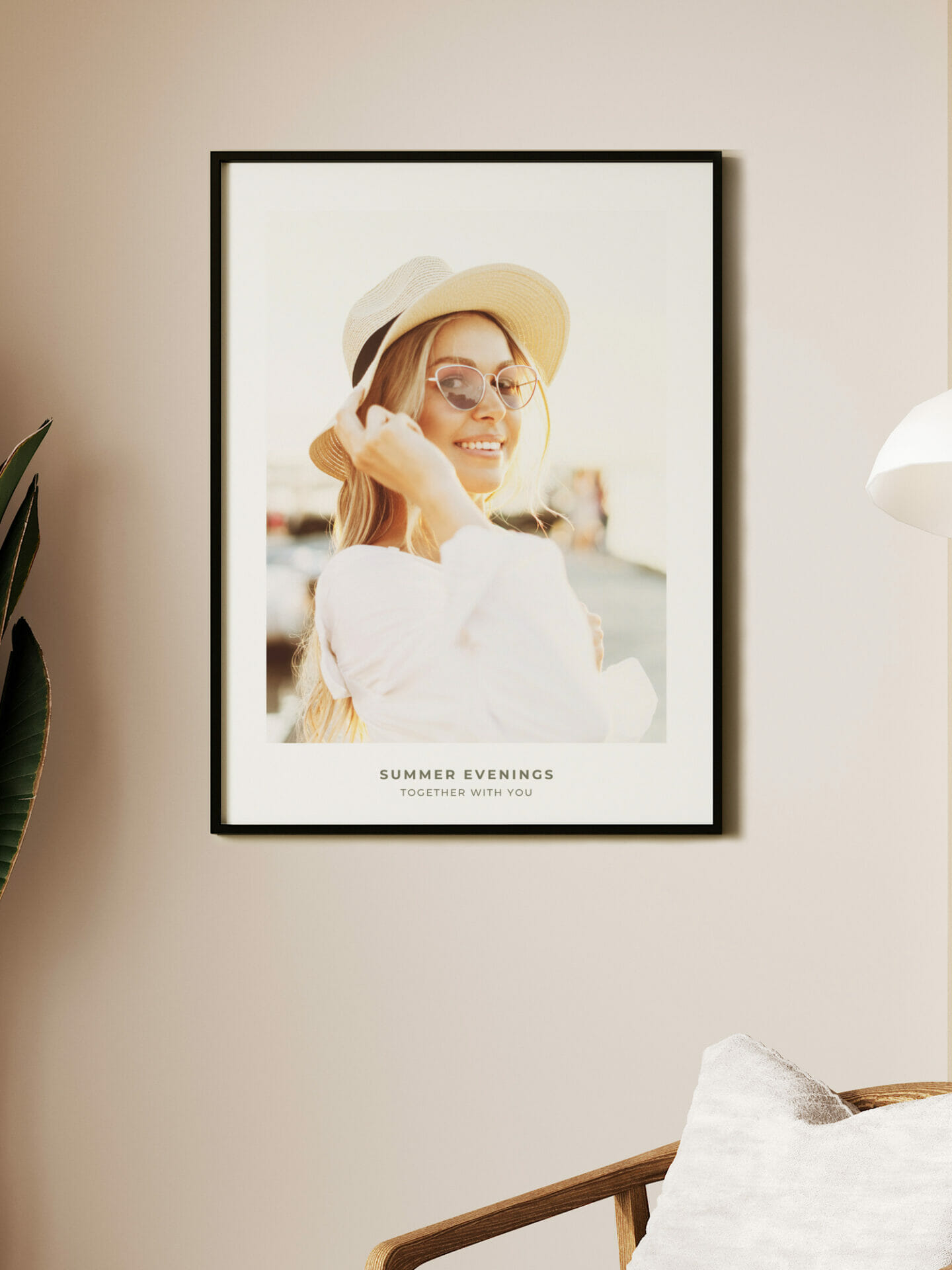 Poster of woman in hat and sunglasses in interior
