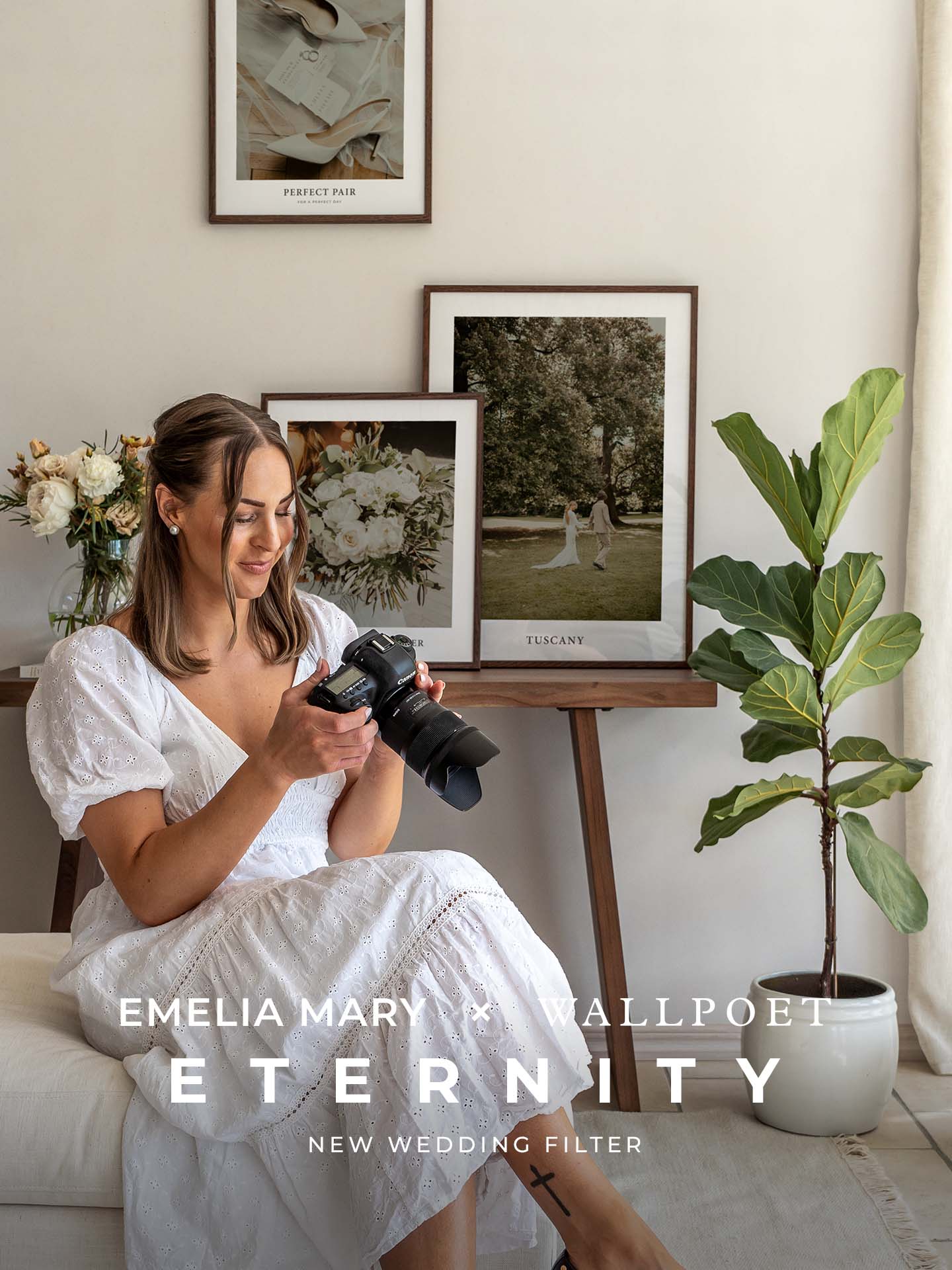 Woman with camera illustrating the launch of new wedding filter Eternity