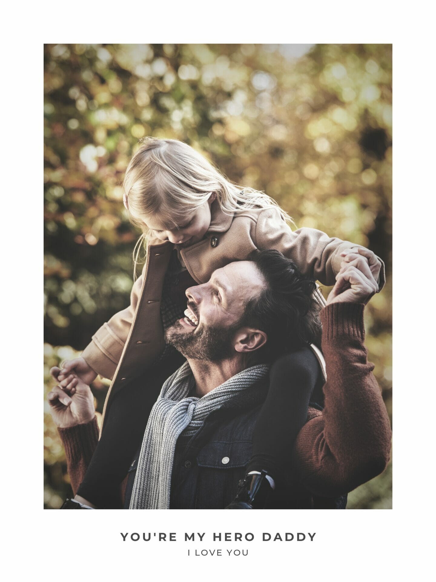 Poster of father carrying daughter on shoulders
