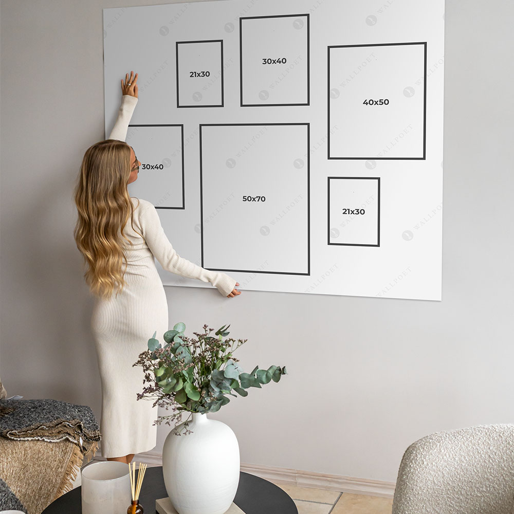 Woman next to a gallery wall template