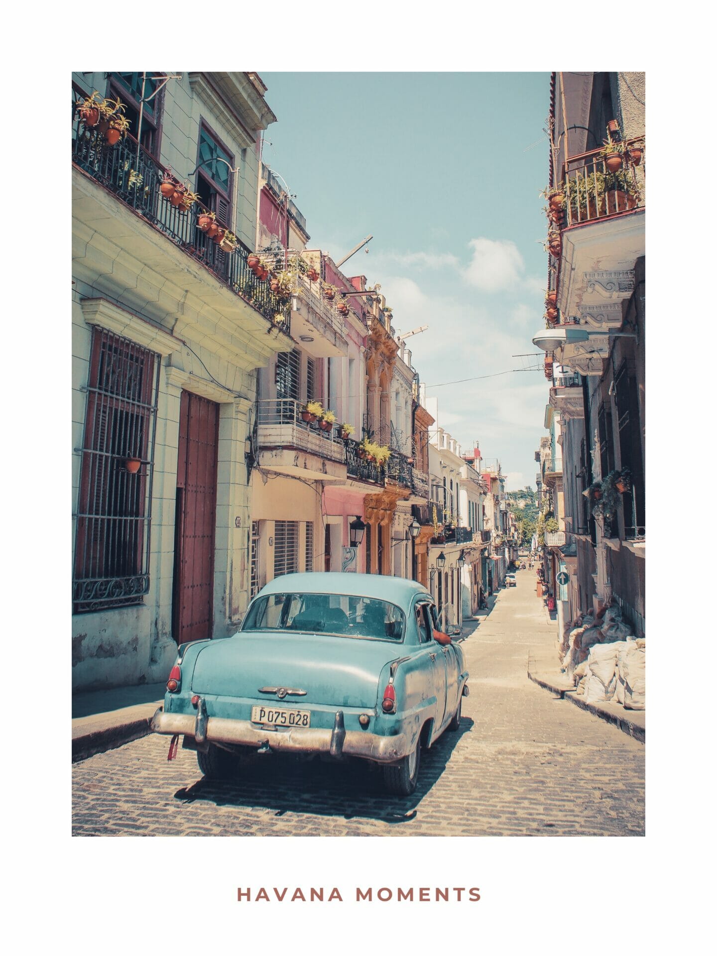 Poster of vintage car driving in old parts of Havana