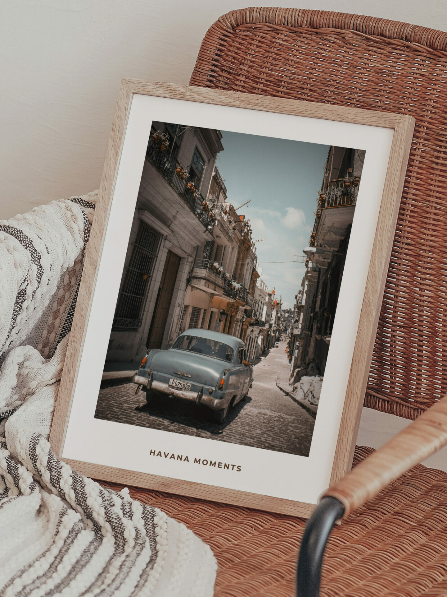 Poster of vintage car driving in old parts of Havana in interior