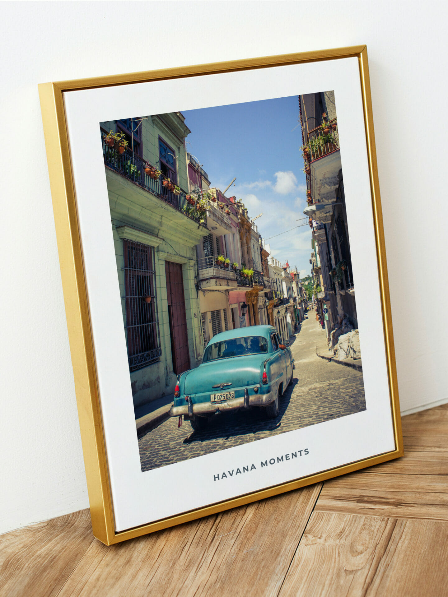 Poster of vintage car driving in old parts of Havana in interior